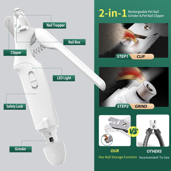 2-in-1 Pet Nail Clipper & Grinder with LED Quick Finder