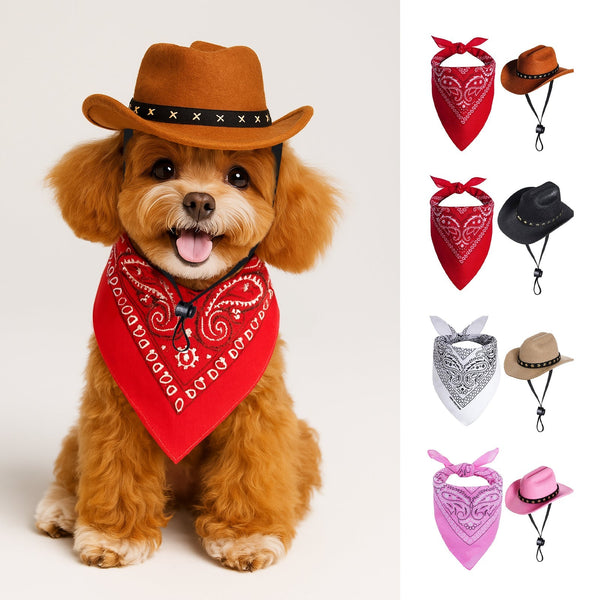 Western Pet Cowboy Hat & Bandana Costume Set