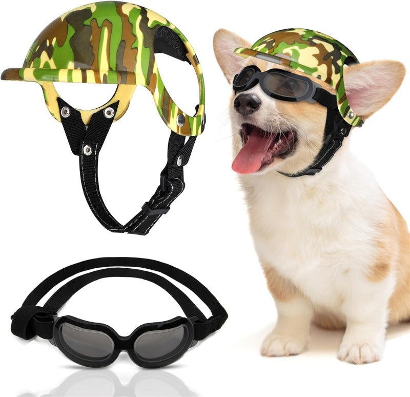 Protective Dog Helmet & Goggles Set
